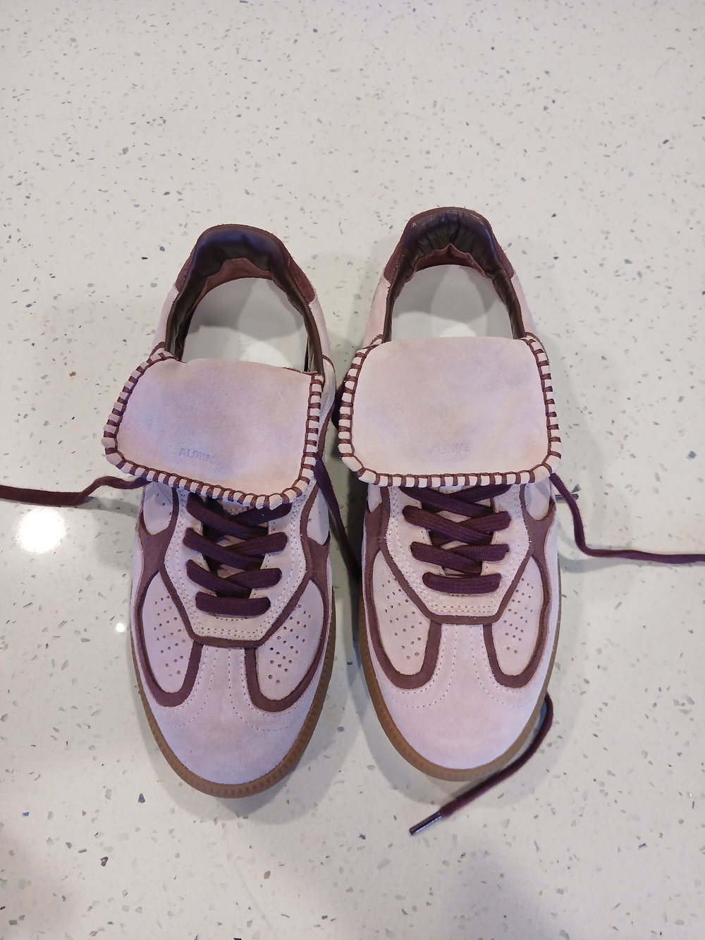 ALOHAS Pink and Burgundy Suede Lace-Up Oxfords